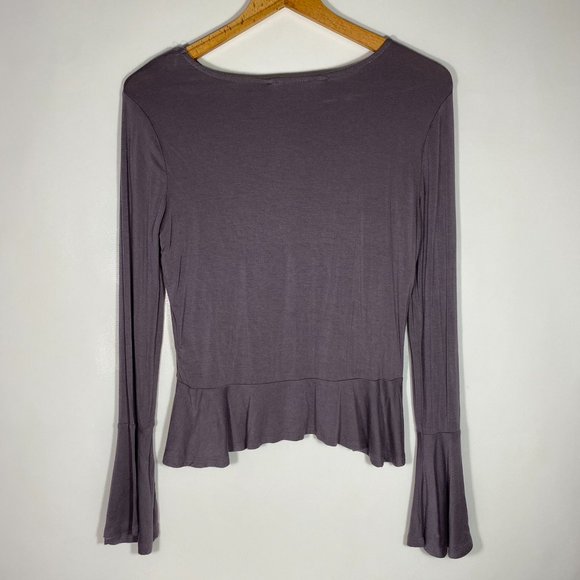 Bluenotes Womens Top U Neck Ruffle Peplum Longsleeve Purple Sz S - Picture 2 of 8